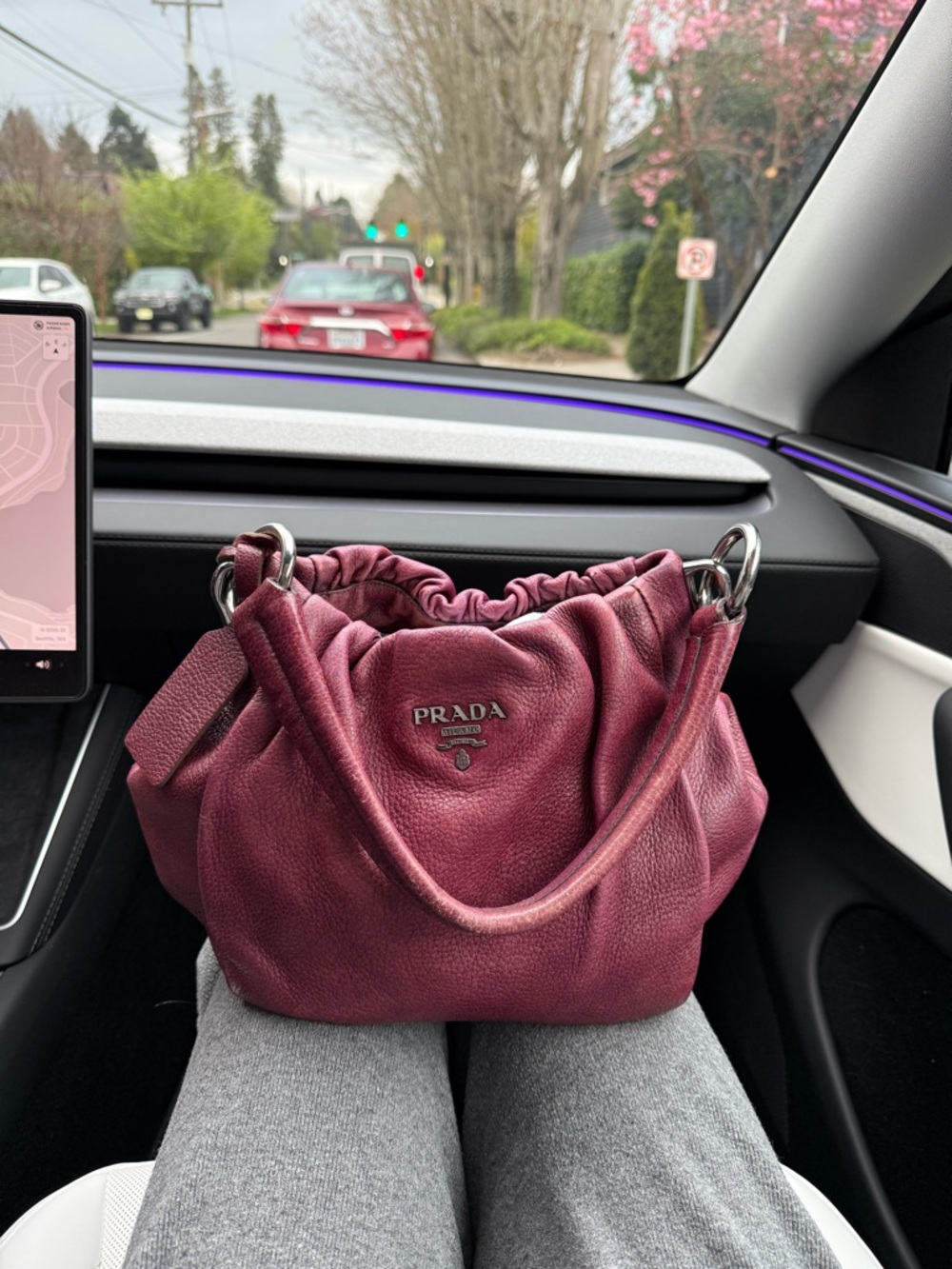 Prada Women's Burgundy Leather Hobo Bag